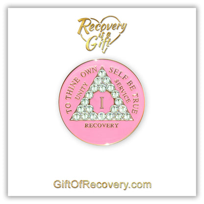 AA Recovery Medallion - Crystallized Pink & Diamond Bling