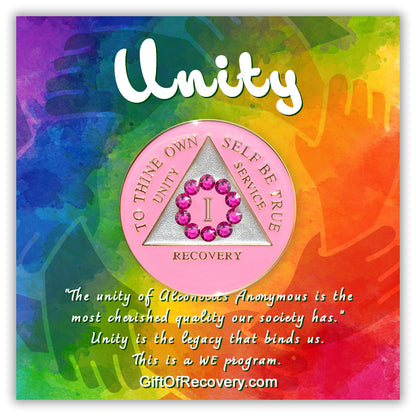 AA Recovery Medallion - Unity Pink Bling Crystallized on Pink