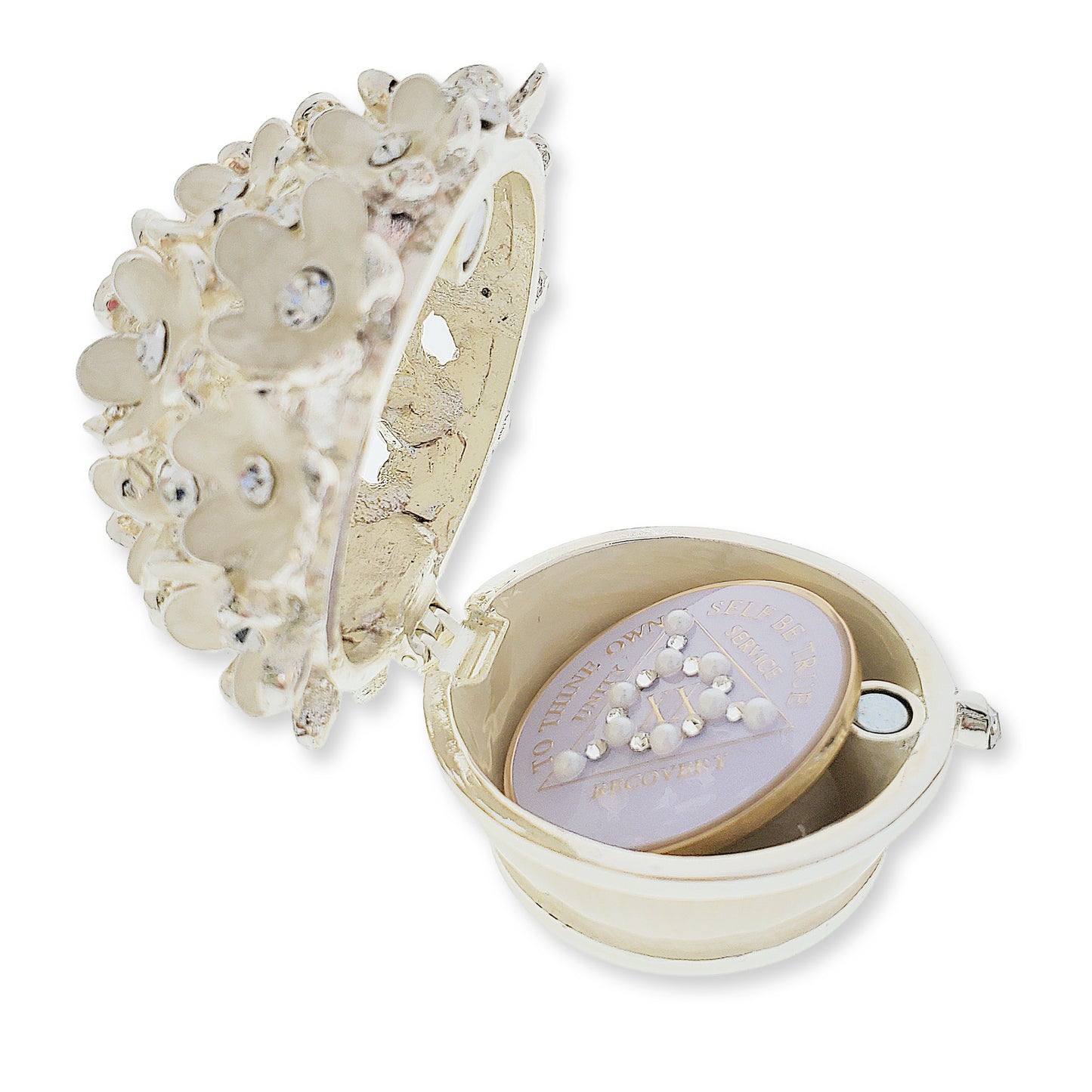 White Flower Basket Chip Holder with matching Medallion