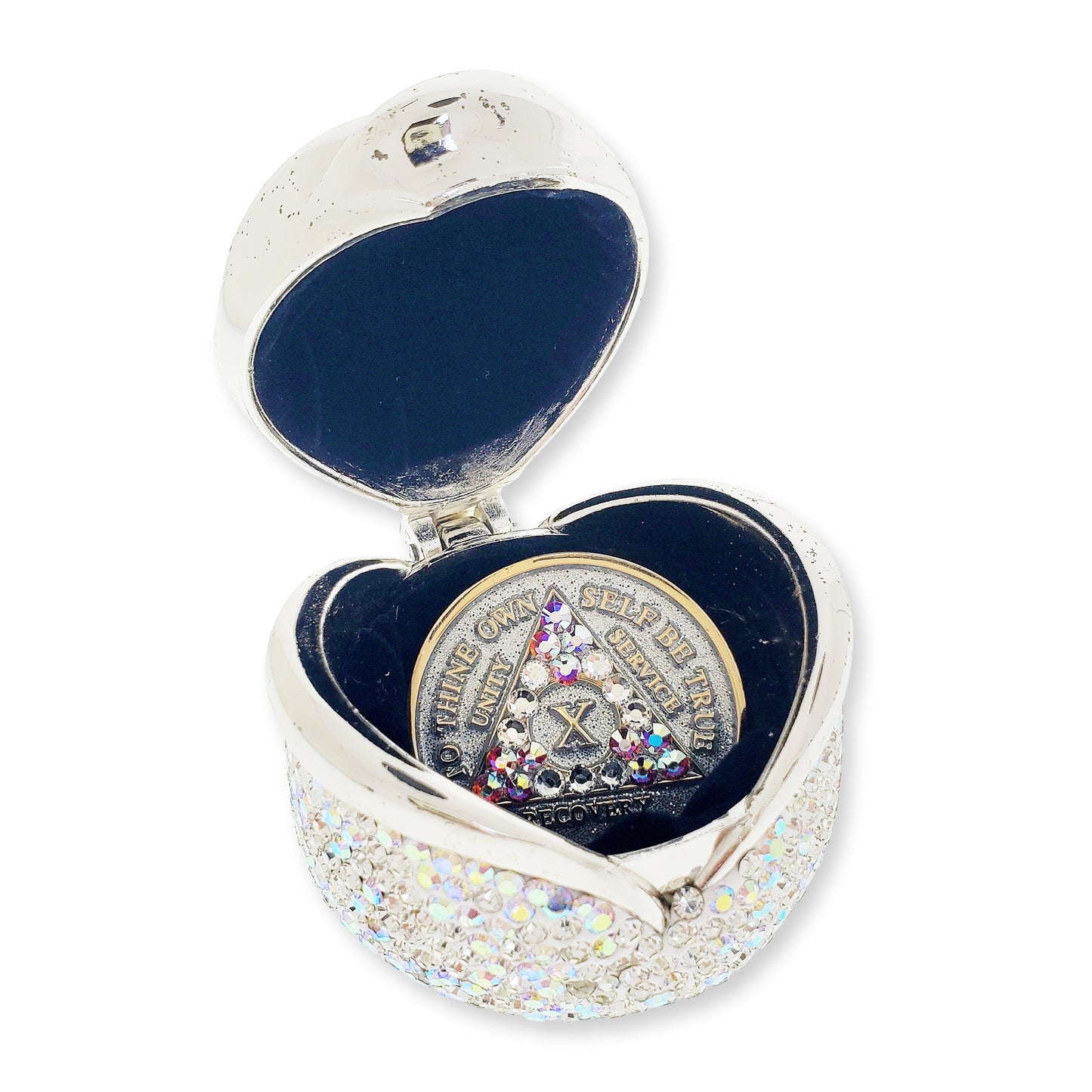 Rose Box Chip Holder with matching Medallion (Diamond Like Aurora Borealis)