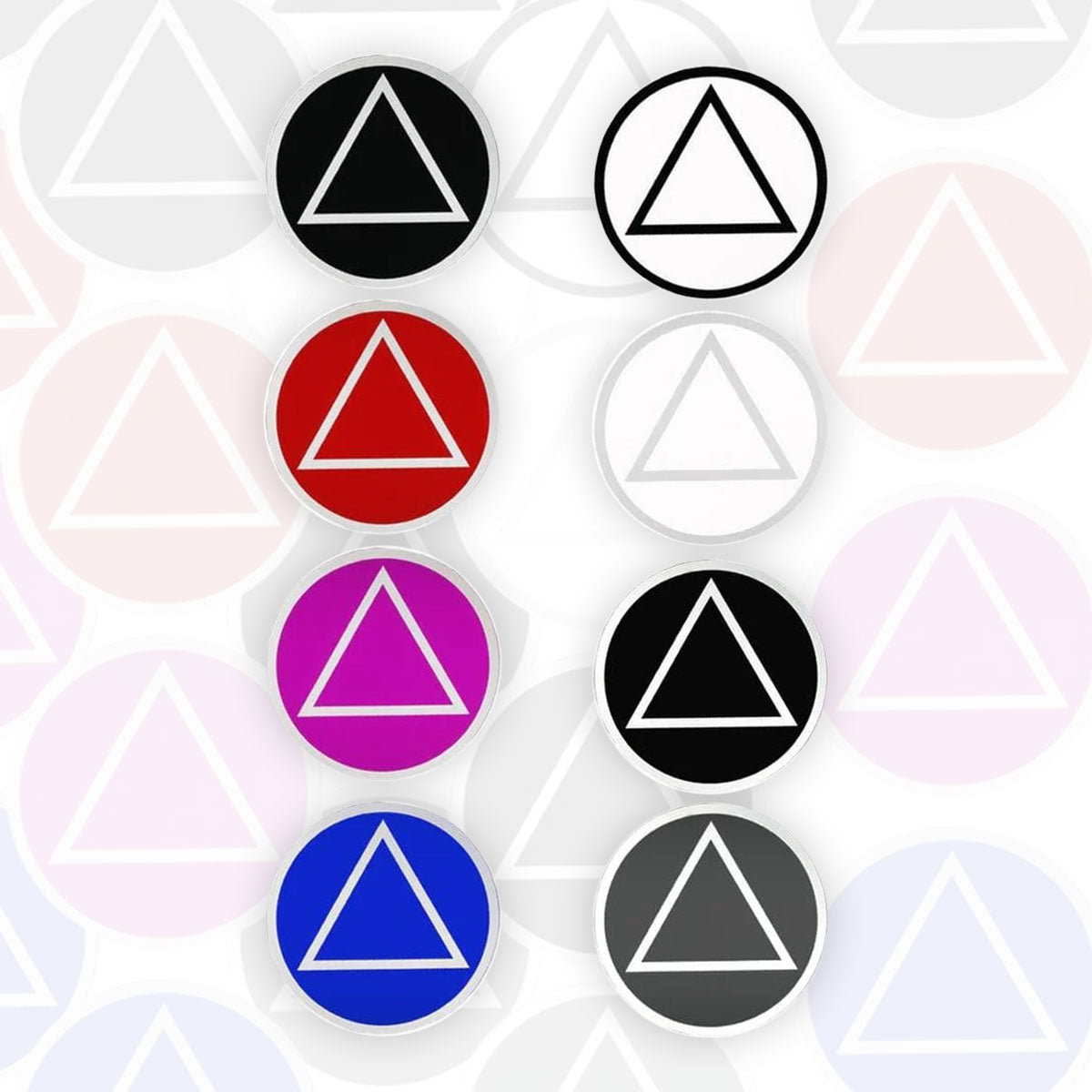 Set Of 8 3", Rs5 Round Alcoholics Anonymous Recovery Symbol Stickers, All 8 Different Colors