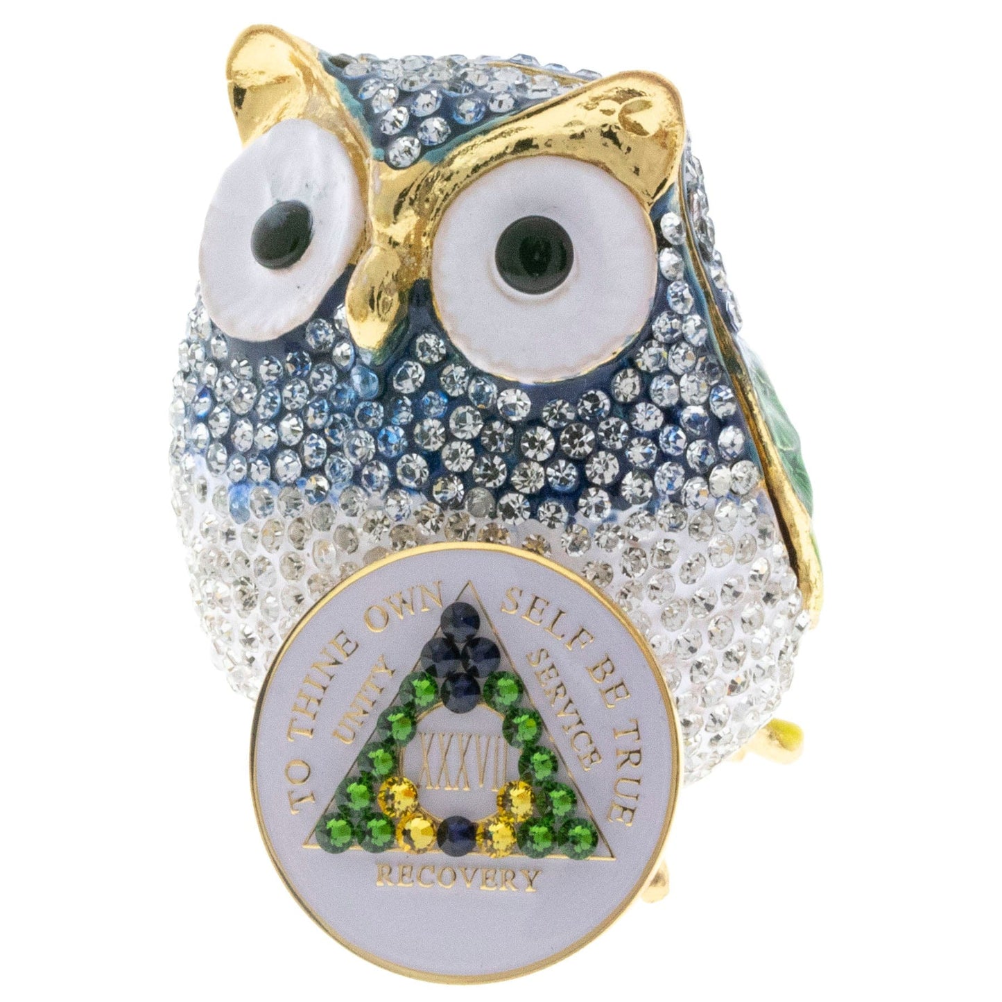 Blue Owl Bling Box/Sobriety Chip Holder (with Chip)