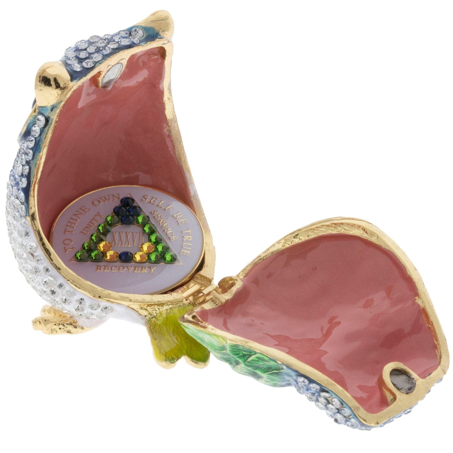 Blue Owl Bling Box/Sobriety Chip Holder (with Chip)