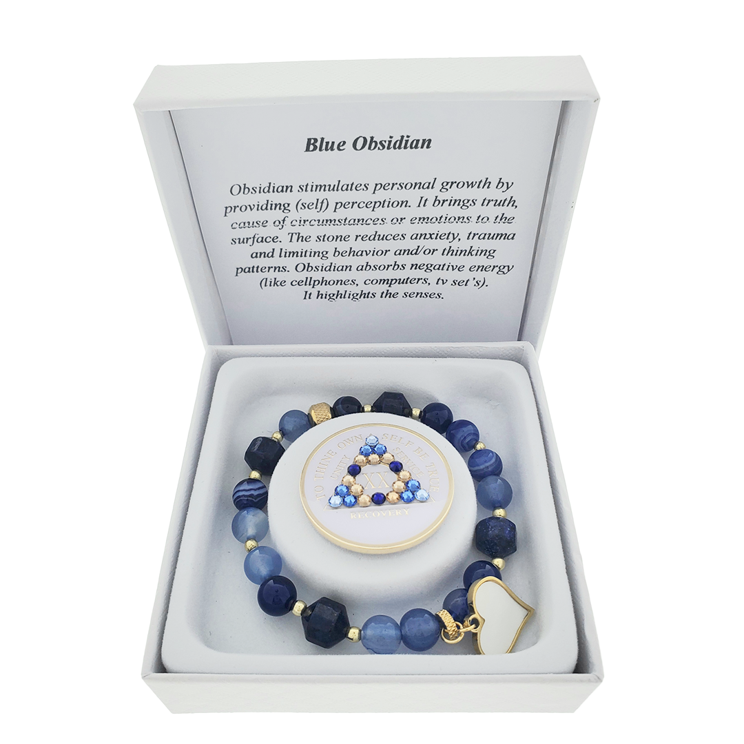 Blue Obsidian Crystal Bracelet with Matching Recovery Chip