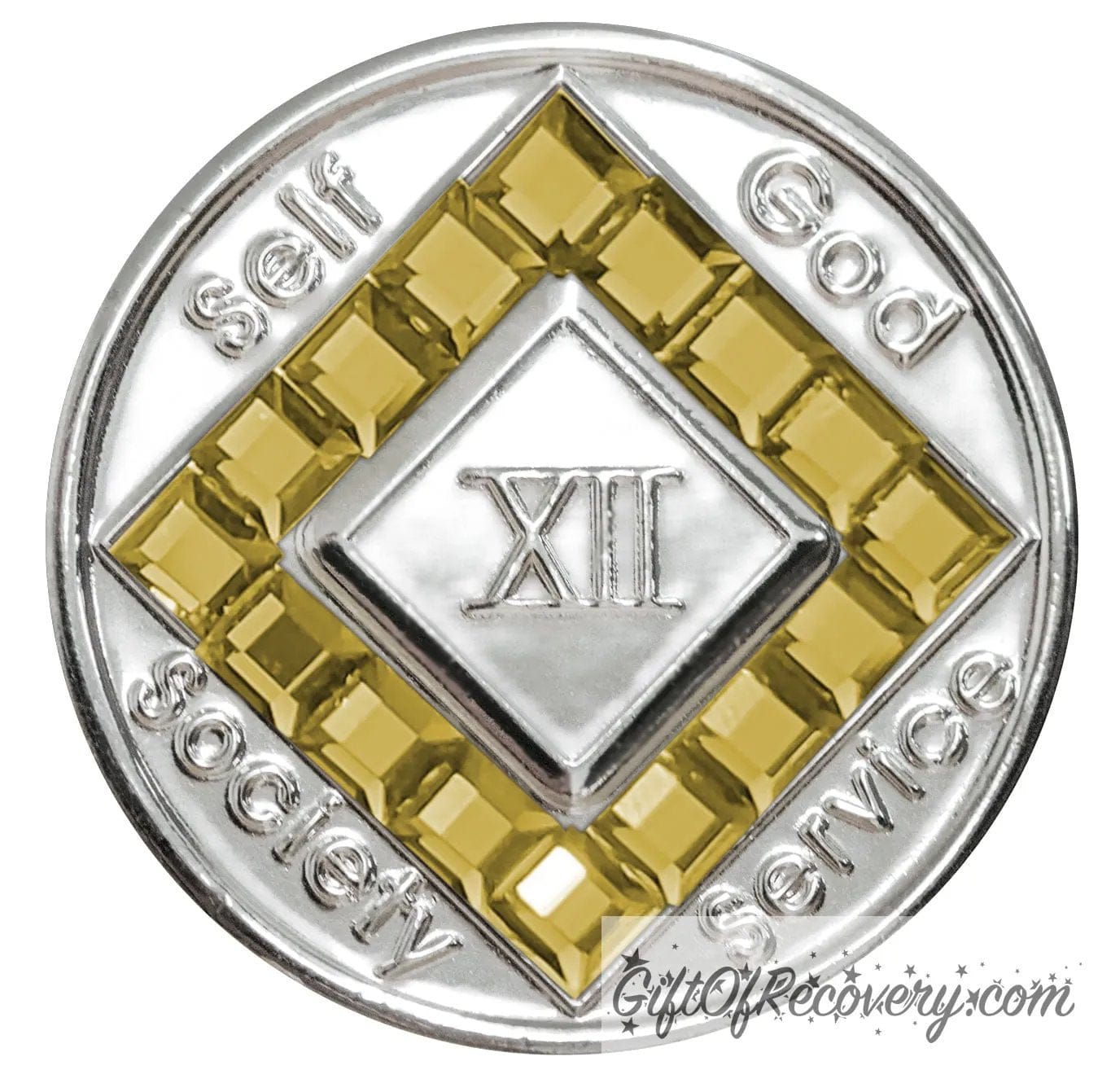 Clean Time Chip Narcotics Anonymous Diamond Shaped Crystal (Gold)