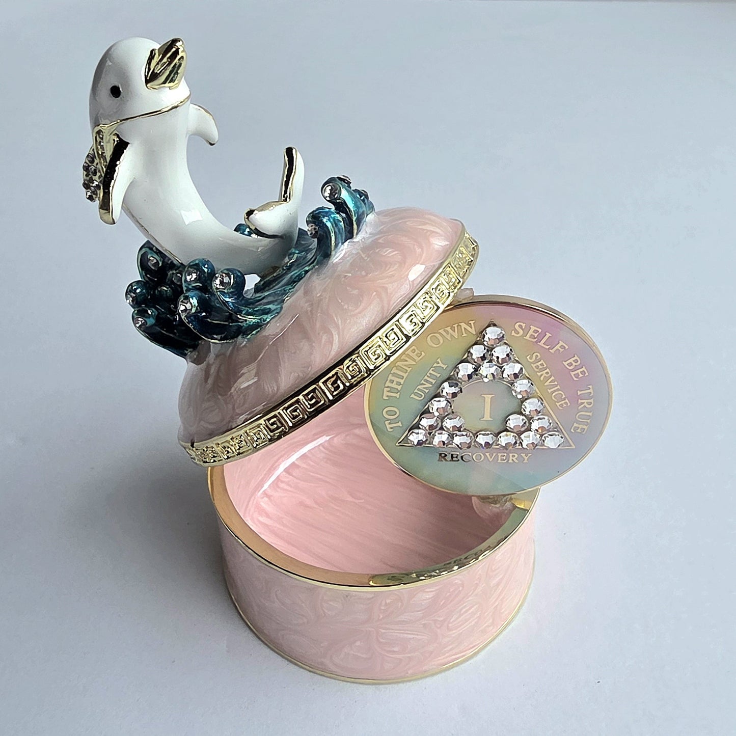 Dolphin Pink Bling box Medallion Holder (with chip)
