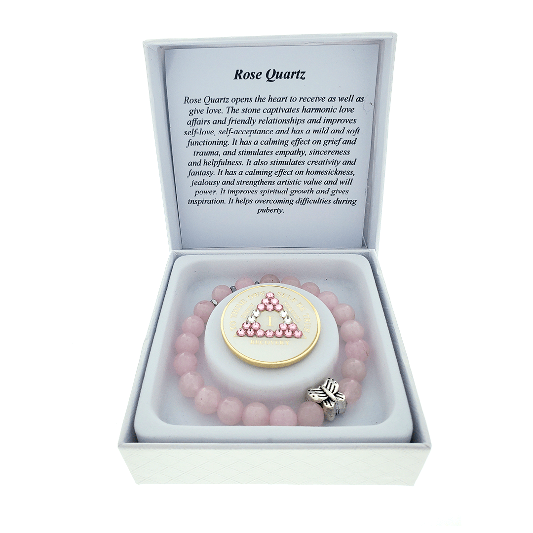 Rose Quartz Crystal Bracelet with Matching Recovery Medallion