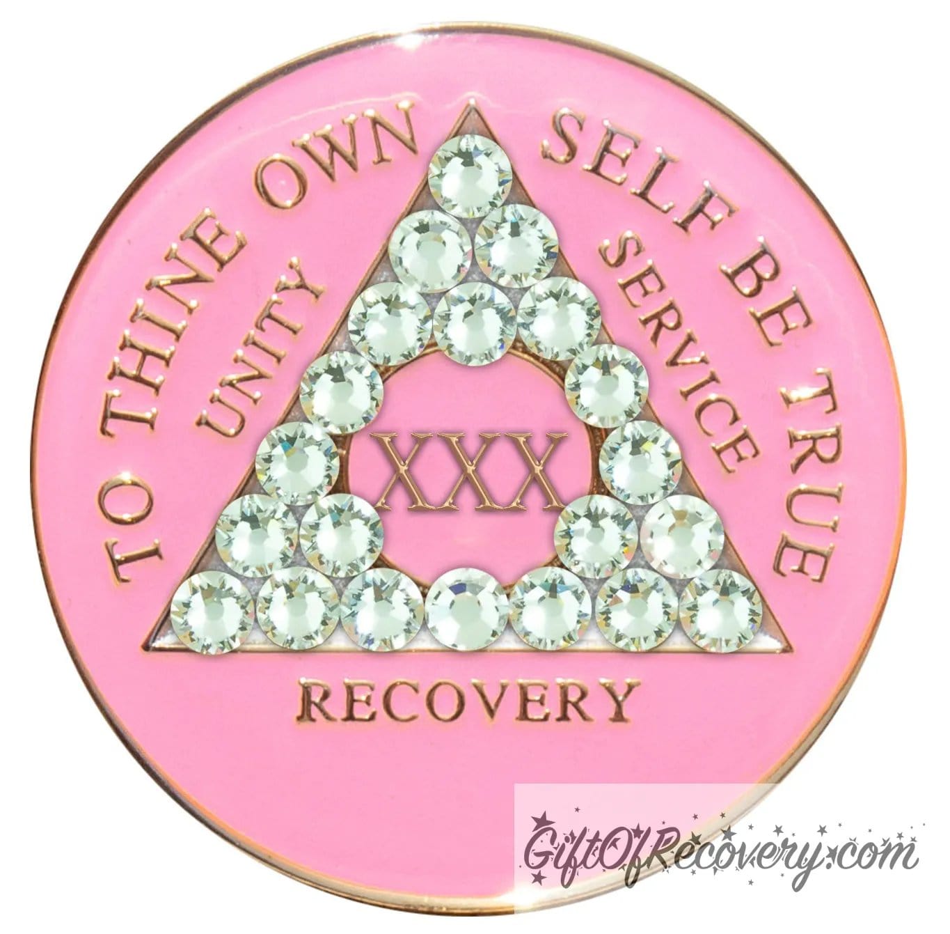 Sobriety Chip AA Crystallized Triplate Pink & Diamond 30