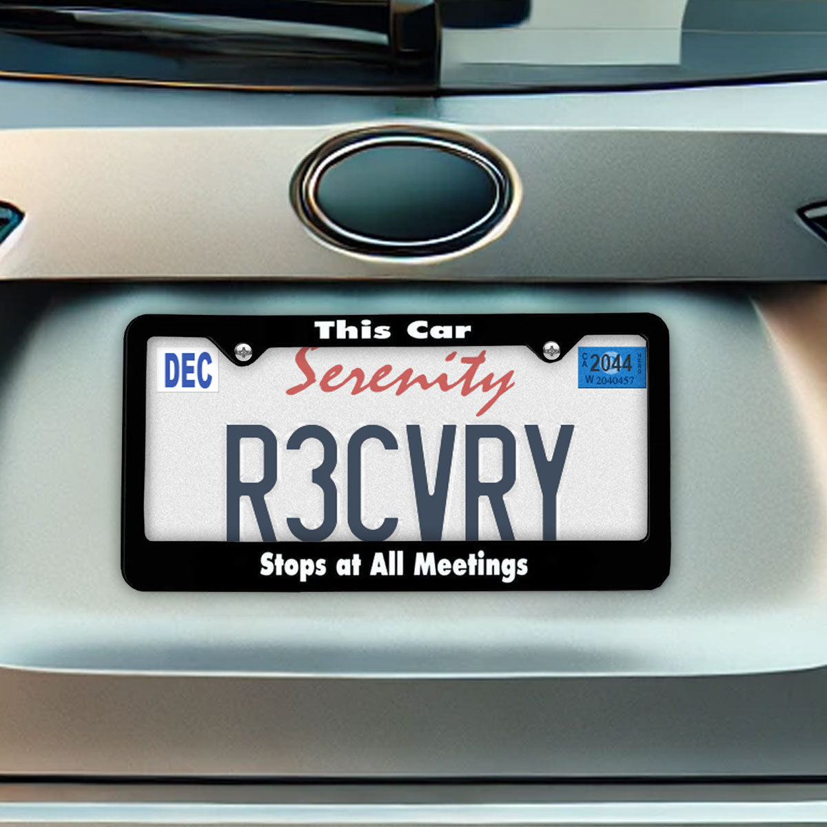 "This Car Stops At All Meetings" Recovery Related Plastic Auto License Plate Frame