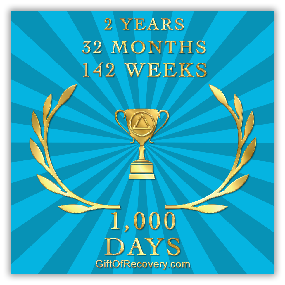 Recovery is a gift 3x3 card that replicates the 1,000 days AA medallion.