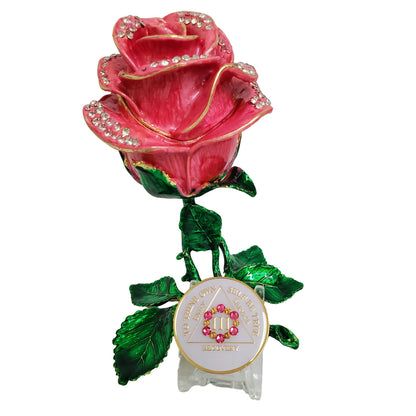 Pink Rose Collector Bling Box/Sobriety Chip Holder (with "Bloom" Chip)