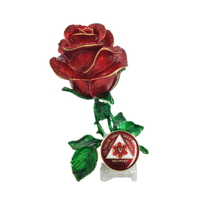 Red Rose Collector Bling Box/Sobriety Chip Holder (with "Bloom" Chip)