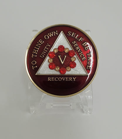 Red Rose Collector Bling Box/Sobriety Chip Holder (with "Bloom" Chip)