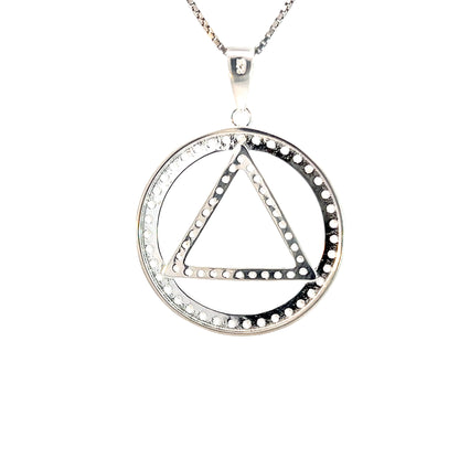 Sterling Silver Alcoholics Anonymous Pendant with CZ Circle Triangle – Large AA Symbol