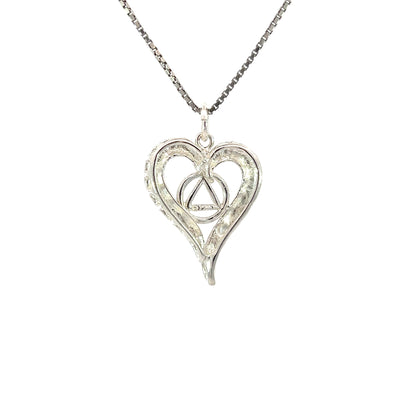 Sterling Silver Alcoholics Anonymous Pendant with Open Heart – Medium Size