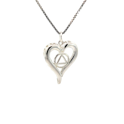 Sterling Silver Alcoholics Anonymous Pendant with Open Heart – Medium Size