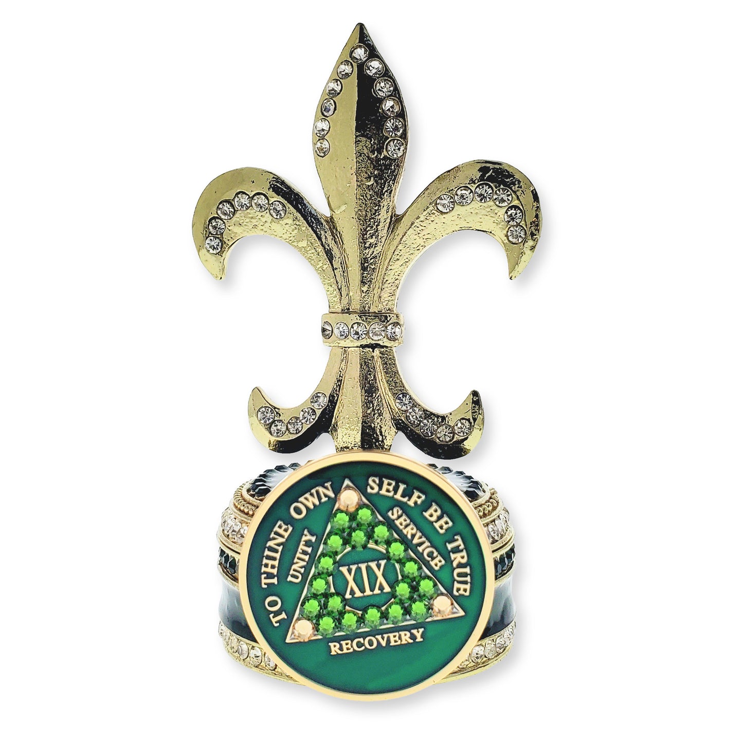 Fleur de Lis Collector Bling Box/Sobriety Chip Holder (with Chip)