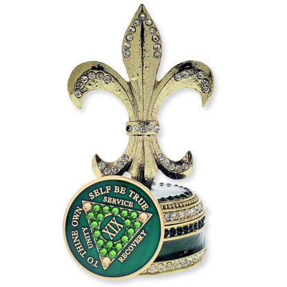 Fleur de Lis Collector Bling Box/Sobriety Chip Holder (with Chip)
