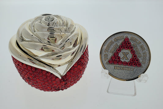 Rose Box Chip Holder with matching Medallion (Red)