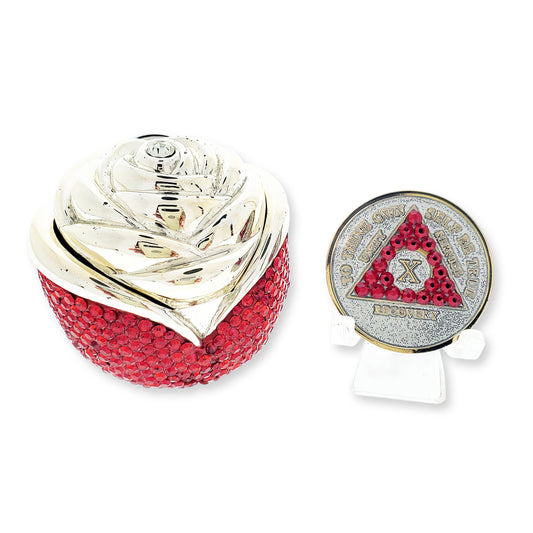 Rose Box Chip Holder with matching Medallion (Red)