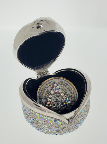 Rose Box Chip Holder with matching Medallion (Diamond Like Aurora Borealis)