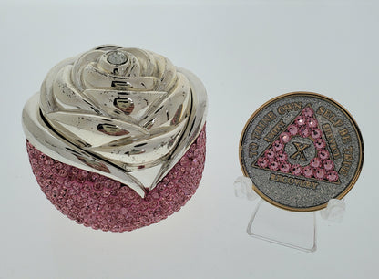 Rose Box Chip Holder with matching Medallion (Pink)