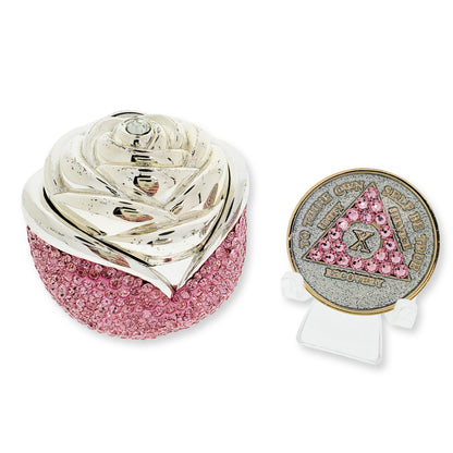 Rose Box Chip Holder with matching Medallion (Pink)