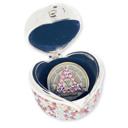 Rose Box Chip Holder with matching Medallion (Pink and Clear Aurora Borealis)