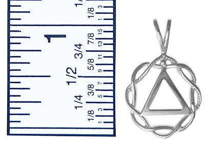 Sterling Silver Alcoholics Anonymous (AA) Symbol Pendant in Basket Weave Circle – Medium Size