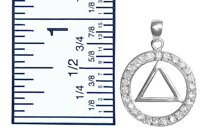 Alcoholics Anonymous (AA) Symbol Pendant in Circle of Crystals – Sterling Silver, Medium Size