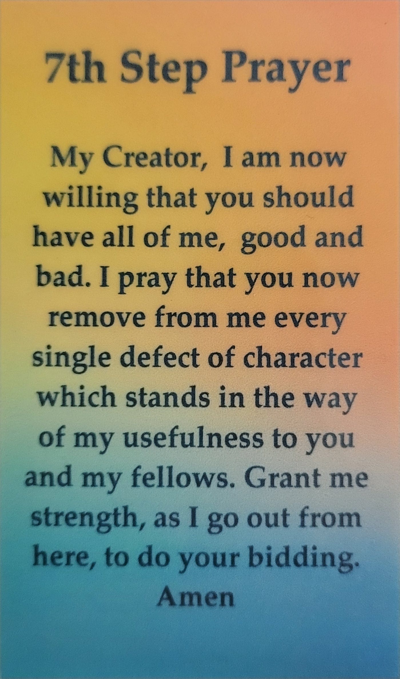 7th Step Prayer  Wallet Card