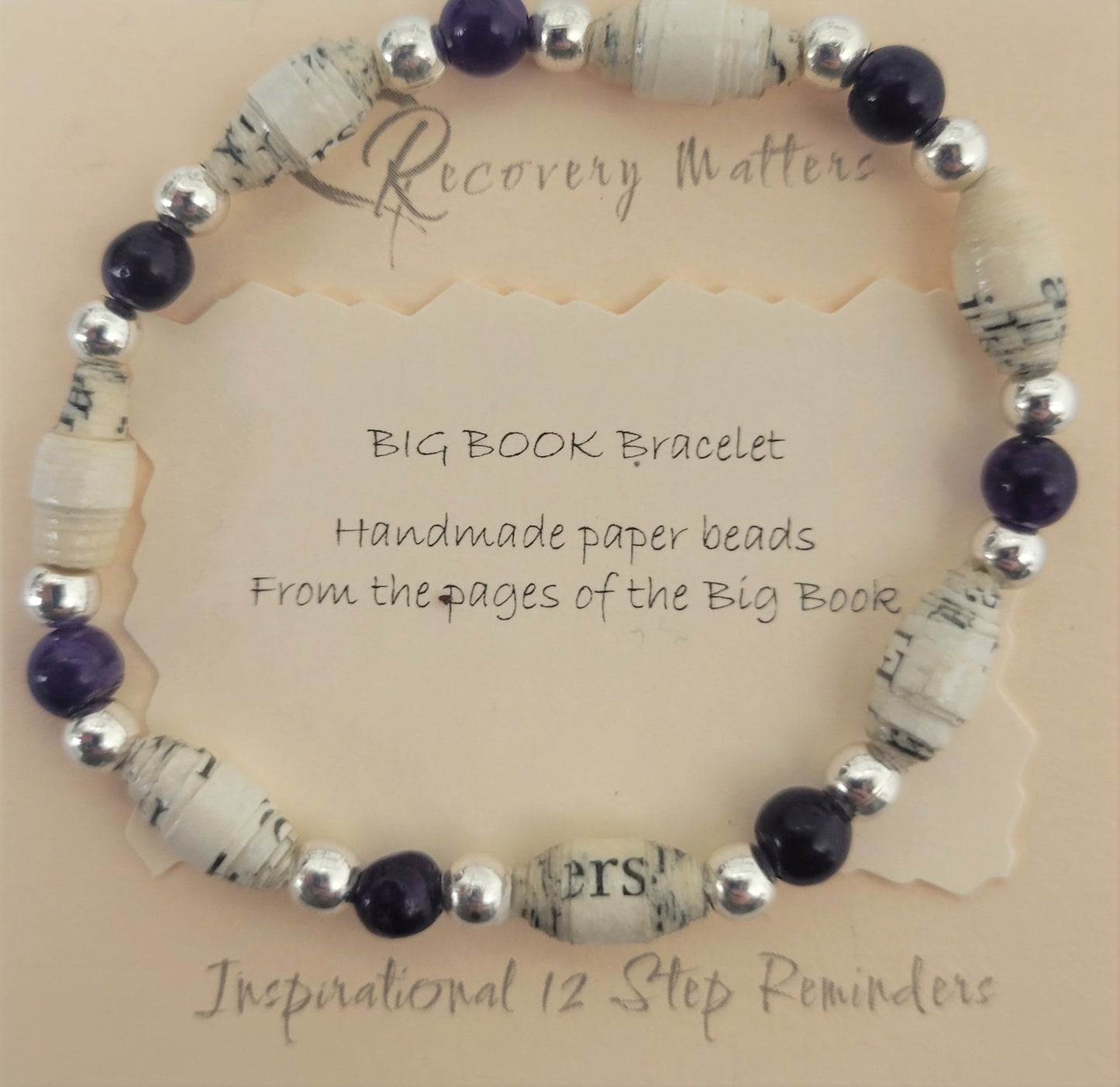 Big Book Bracelets By Recovery Matters (Natural Stone) - Made From Pages Of The Big Book