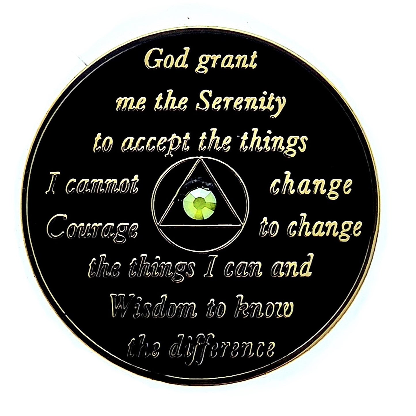 AA Sobriety Chip Black with Neon Yellow Crystals