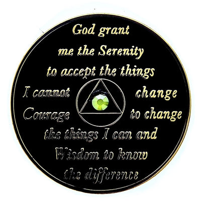 AA Sobriety Chip Black with Neon Yellow Crystals