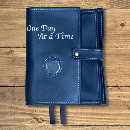 One Day At A Time Navy Blue Book Cover With Sobriety Chip Holder