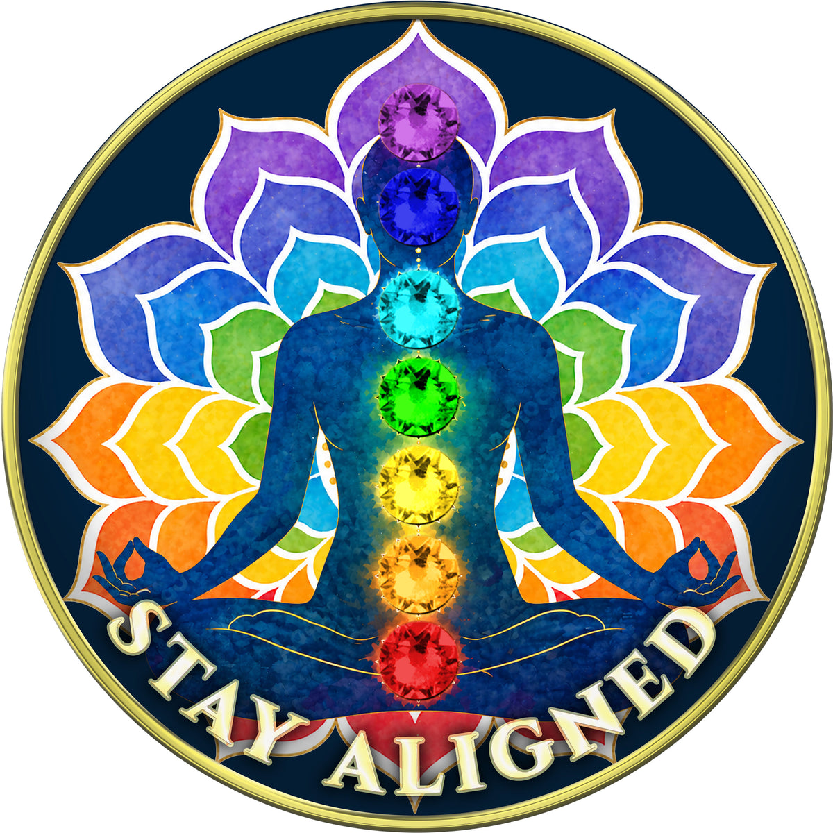Chakra - "Stay Aligned, Clear Mind, Strong Body, Free Spirit" Medallion with Chakra Crystals