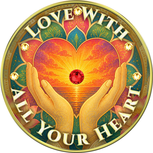 Heart & Hands - "Love With All Your Heart, Choose Kindness" Medallion with Red and Gold Crystals