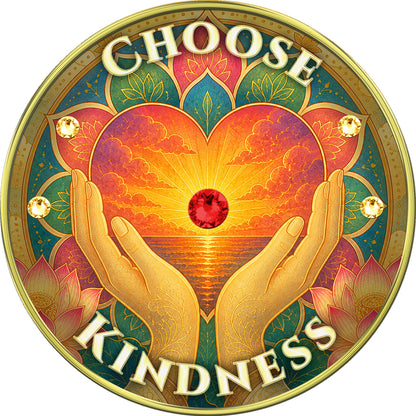 Heart & Hands - "Love With All Your Heart, Choose Kindness" Medallion with Red and Gold Crystals