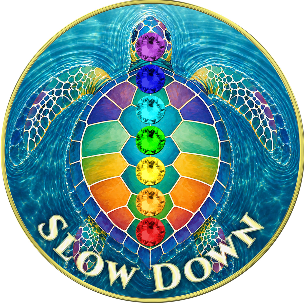 Turtle - "Slow Down, Take Your Time" Medallion with Chakra Crystals