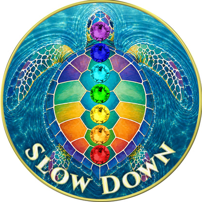 Turtle - "Slow Down, Take Your Time" Medallion with Chakra Crystals