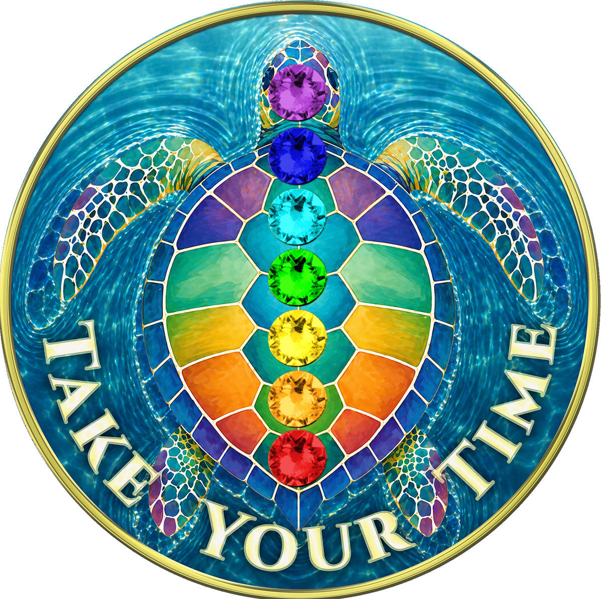 Turtle - "Slow Down, Take Your Time" Medallion with Chakra Crystals