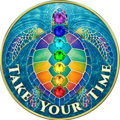 Turtle - "Slow Down, Take Your Time" Medallion with Chakra Crystals