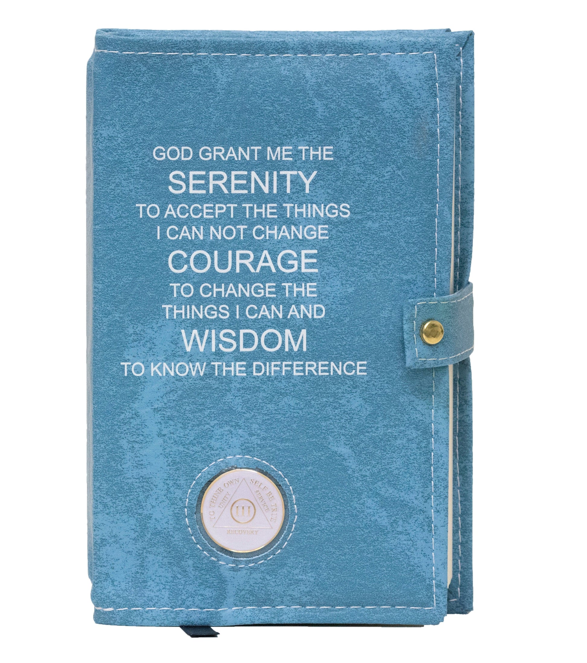 AA Sky Blue Double Book Cover With The Serenity Prayer, With Sobriety Chip Holder