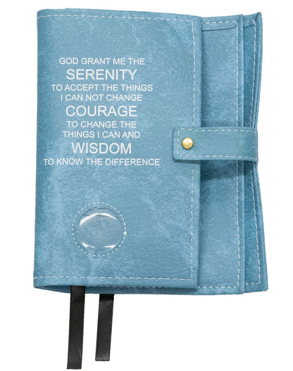 AA Sky Blue Double Book Cover With The Serenity Prayer, With Sobriety Chip Holder