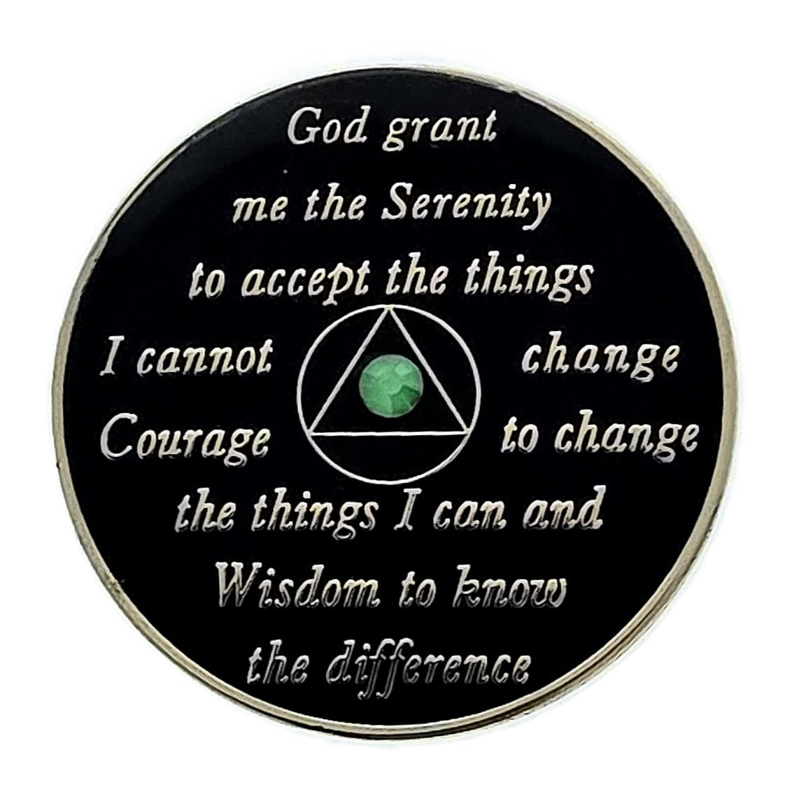 AA Sobriety Chip Black with Neon Green Crystals