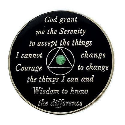 AA Sobriety Chip Black with Neon Green Crystals