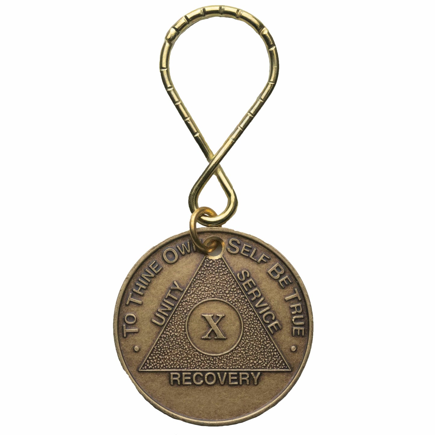 Bronze Key Tag pictured with a bronze AA 10 year medallion.