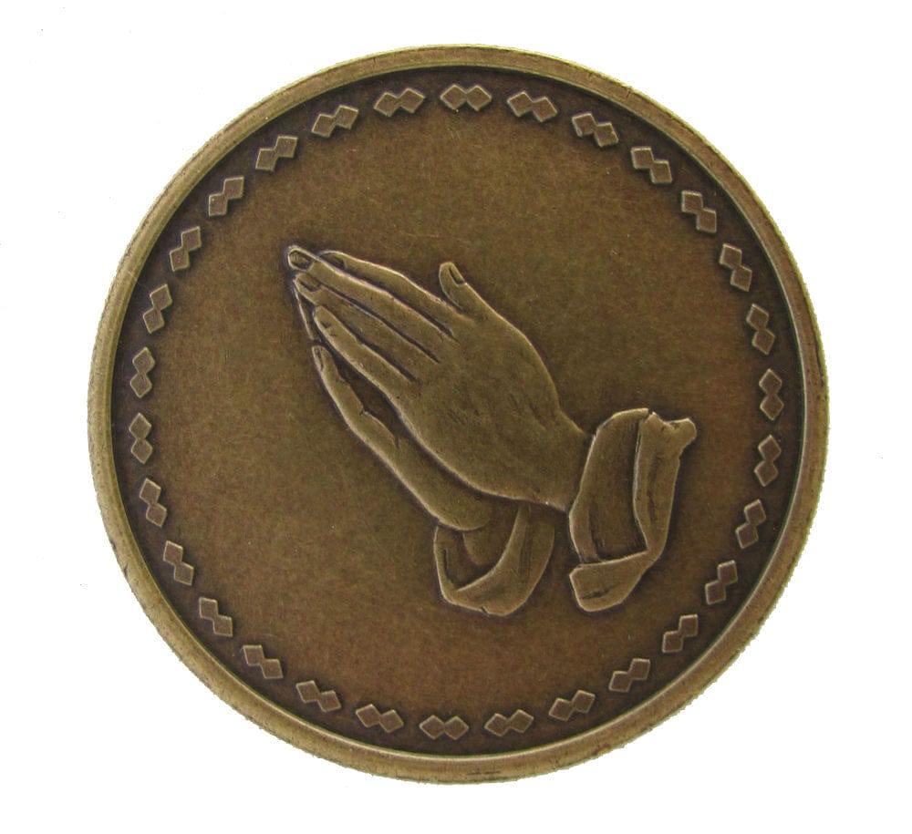 Recovery medallion in Bronze with Praying Hands and unique design around the outer edge of medallion.