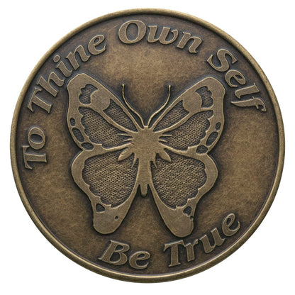 AA recovery medallion bronze with a Butterfly in the center and to thine own self be true.