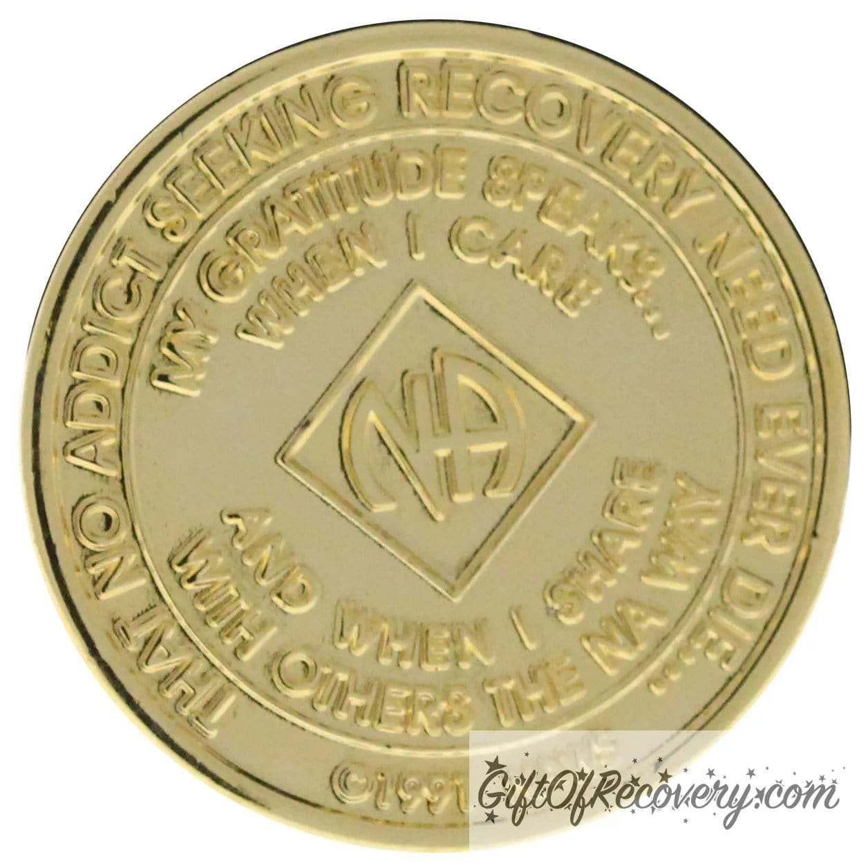 Back of NA gold plated medallion has the NAWS official slogans and motto. 